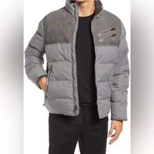 John Varvatos Stephen Water Resistant Puffer Jacket In Griffin Grey Medium Zip